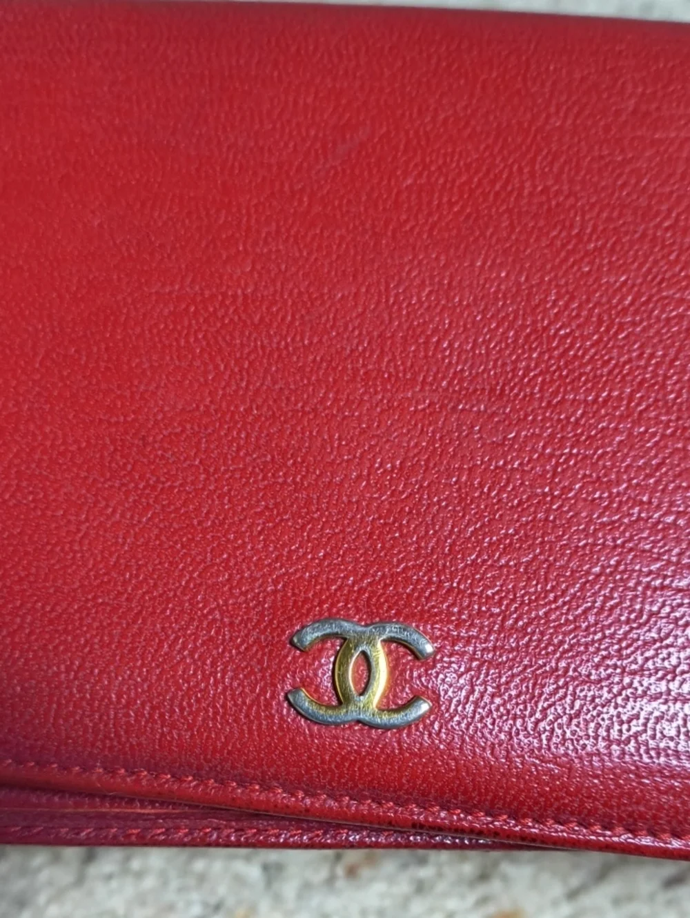 Chanel Dark Red Leather Long Flip Gold CC Logo Bifold Wallet